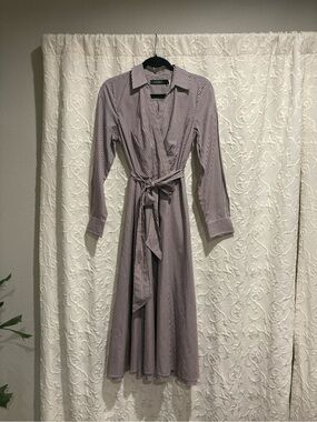 Ralph Lauren Pink and White Striped Long-Sleeve Wrap Dress